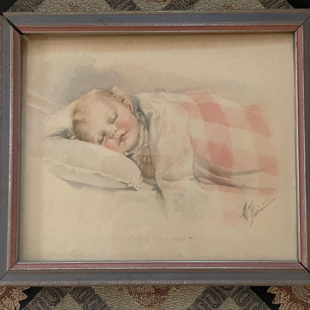 Vintage 1924 M. Farini “Mighty Like A Rose” signed Nursery Print 12” x 10”